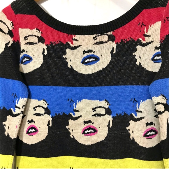 Vintage Betsey Johnson Sweater Dress Marilyn Monroe Warhol S Small Intarsia Knit - Picture 5 of 6